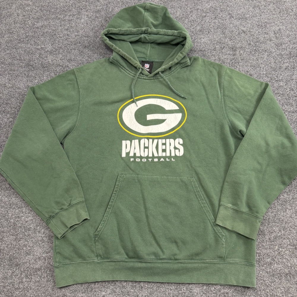 Green Bay Packers Hoodie Mens L Green NFL Team Apparel Cracked Print Sweatshirt